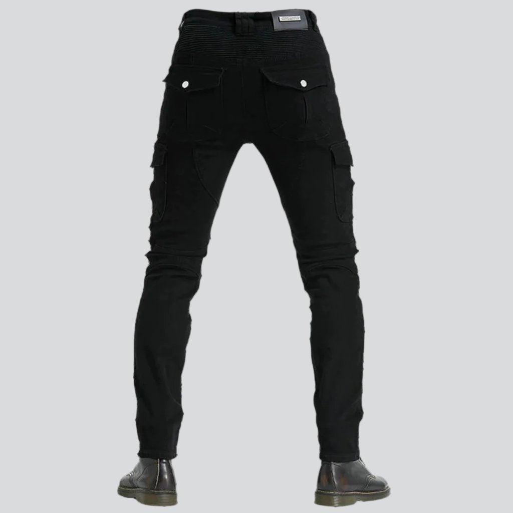 Protective black men biker jeans