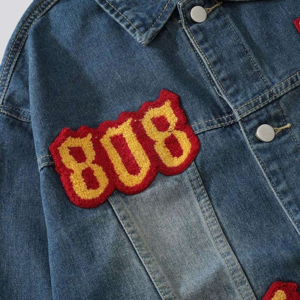 Embroidery denim jacket with patches