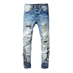 Black flame print men jeans