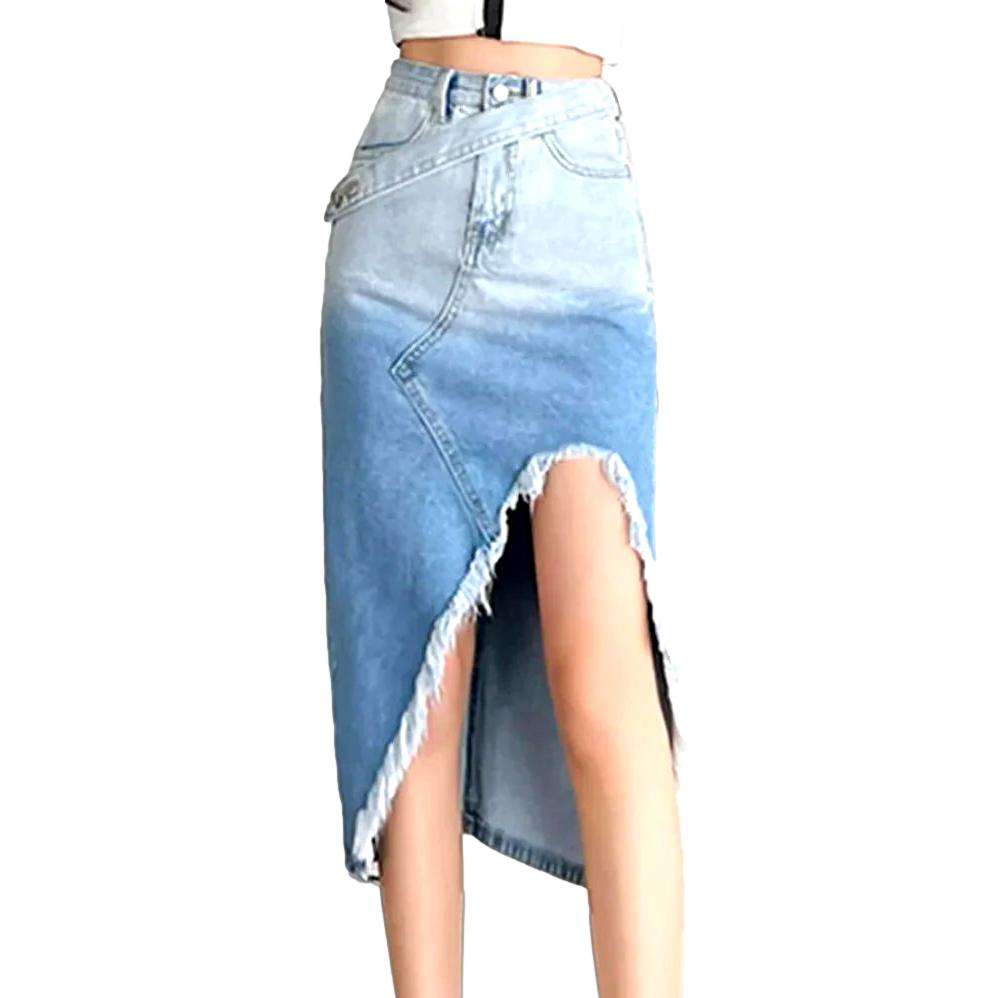 Irregular cut-out slit denim skirt