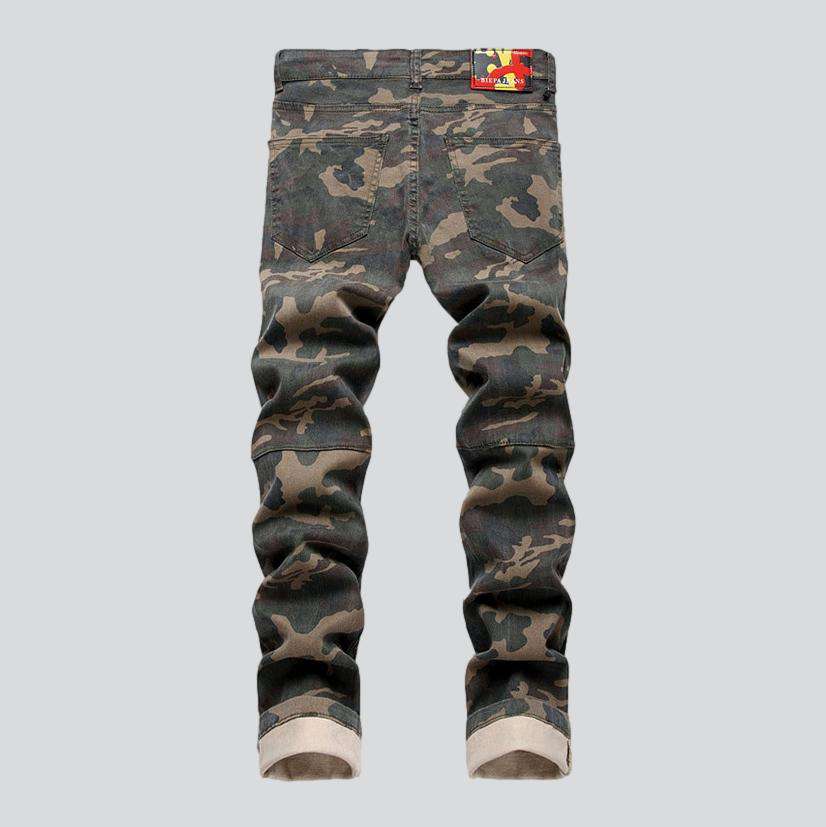 Camouflage print distressed men jeans