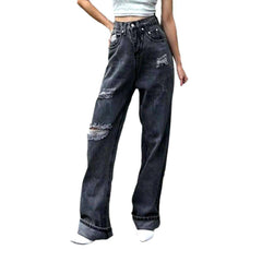 Graue Distressed-Jeans mit geradem Bein