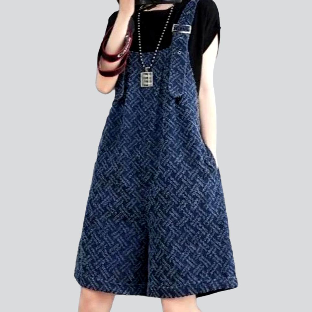 Ornament embroidery blue denim romper