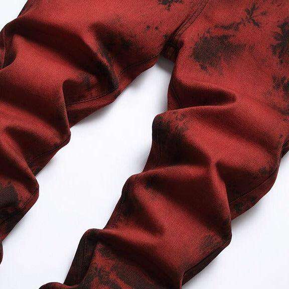 Dark-painted red men jeans