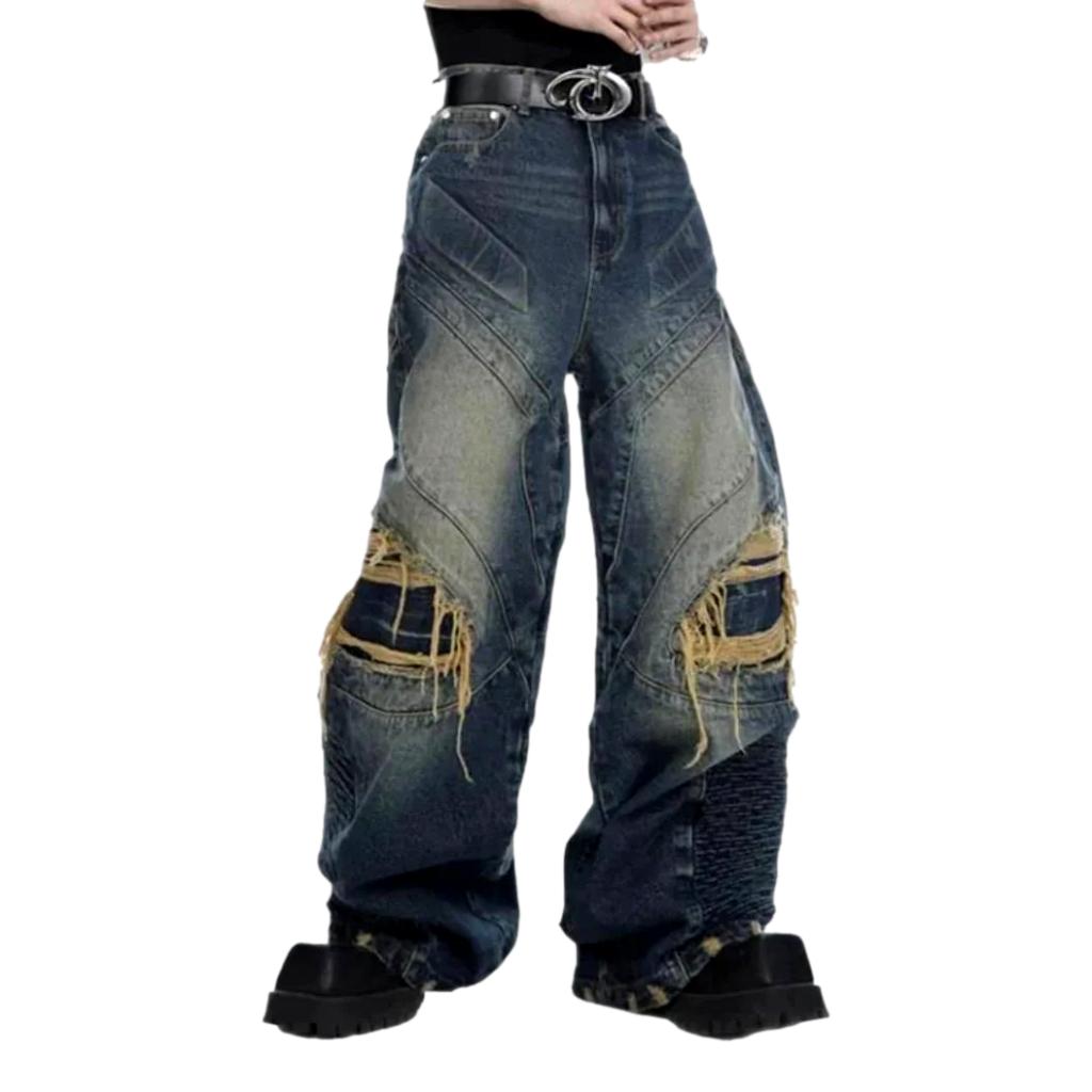 Patchwork men high-waist jeans