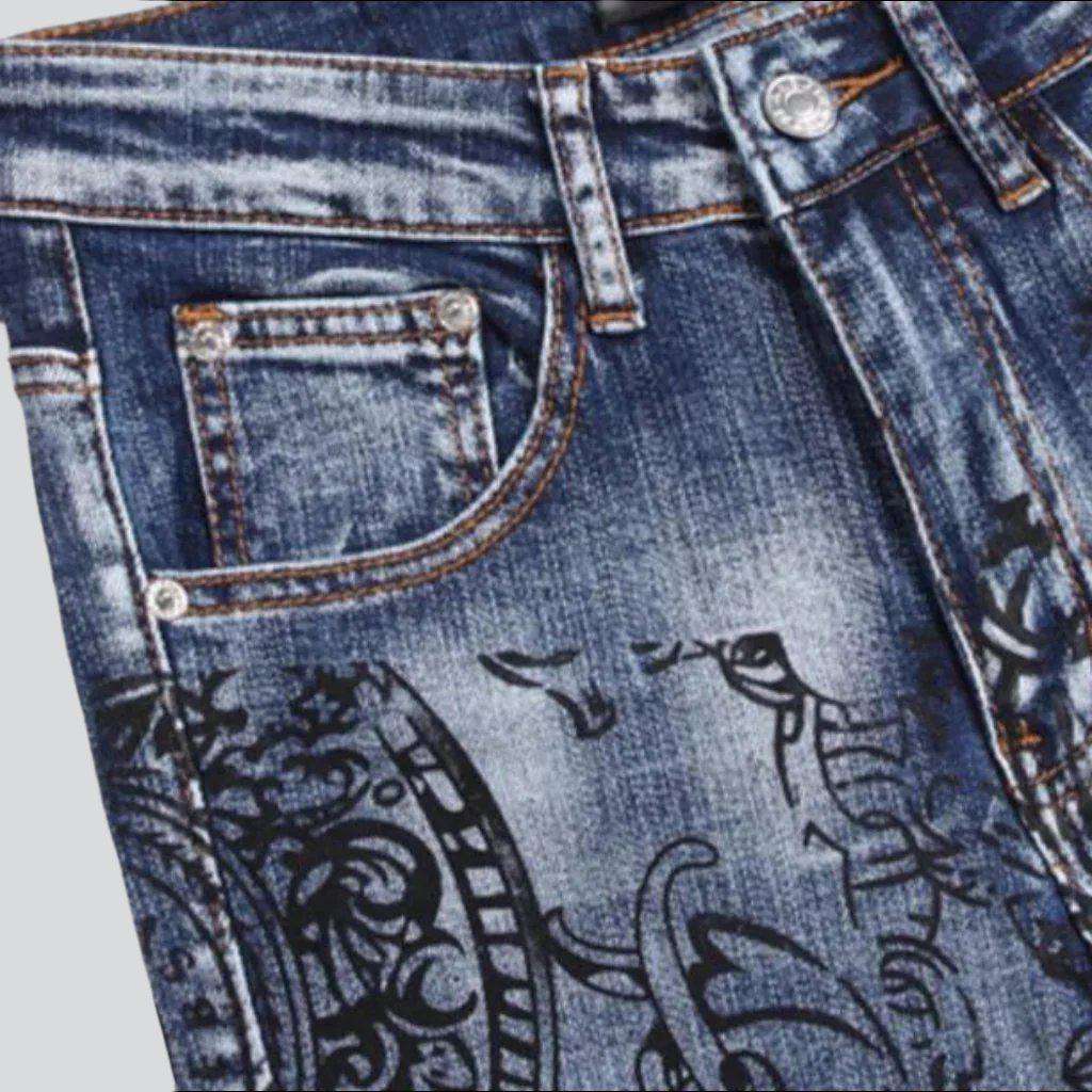 Cartoon ornament print men jeans