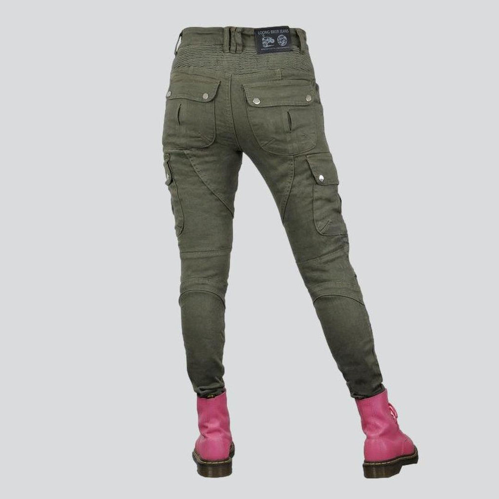 Wear resistant women biker jeans