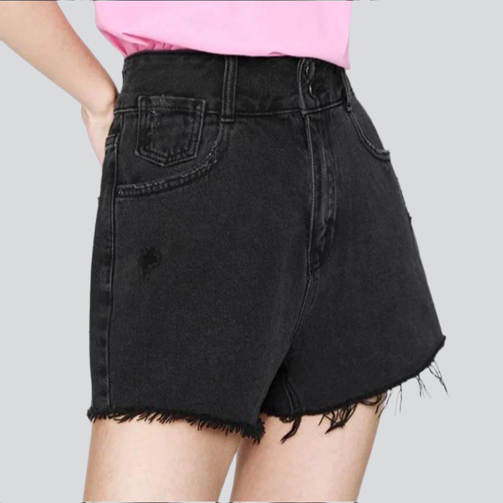 Wide-leg cropped denim shorts