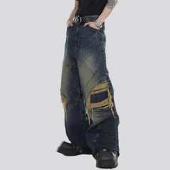 Patchwork men high-waist jeans