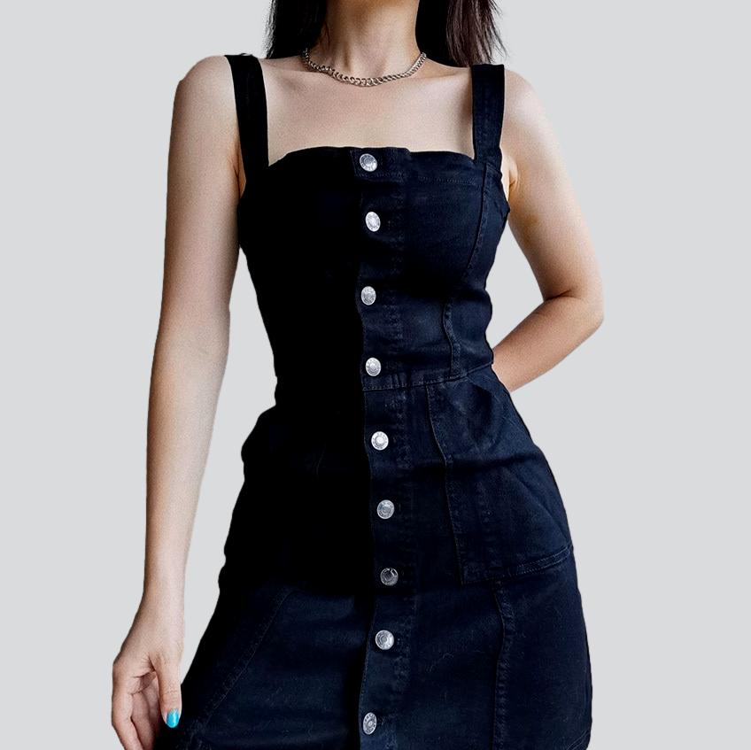 Sleeveless buttoned mini denim dress