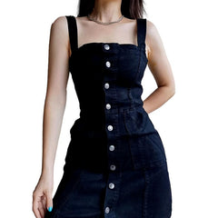 Sleeveless buttoned mini denim dress