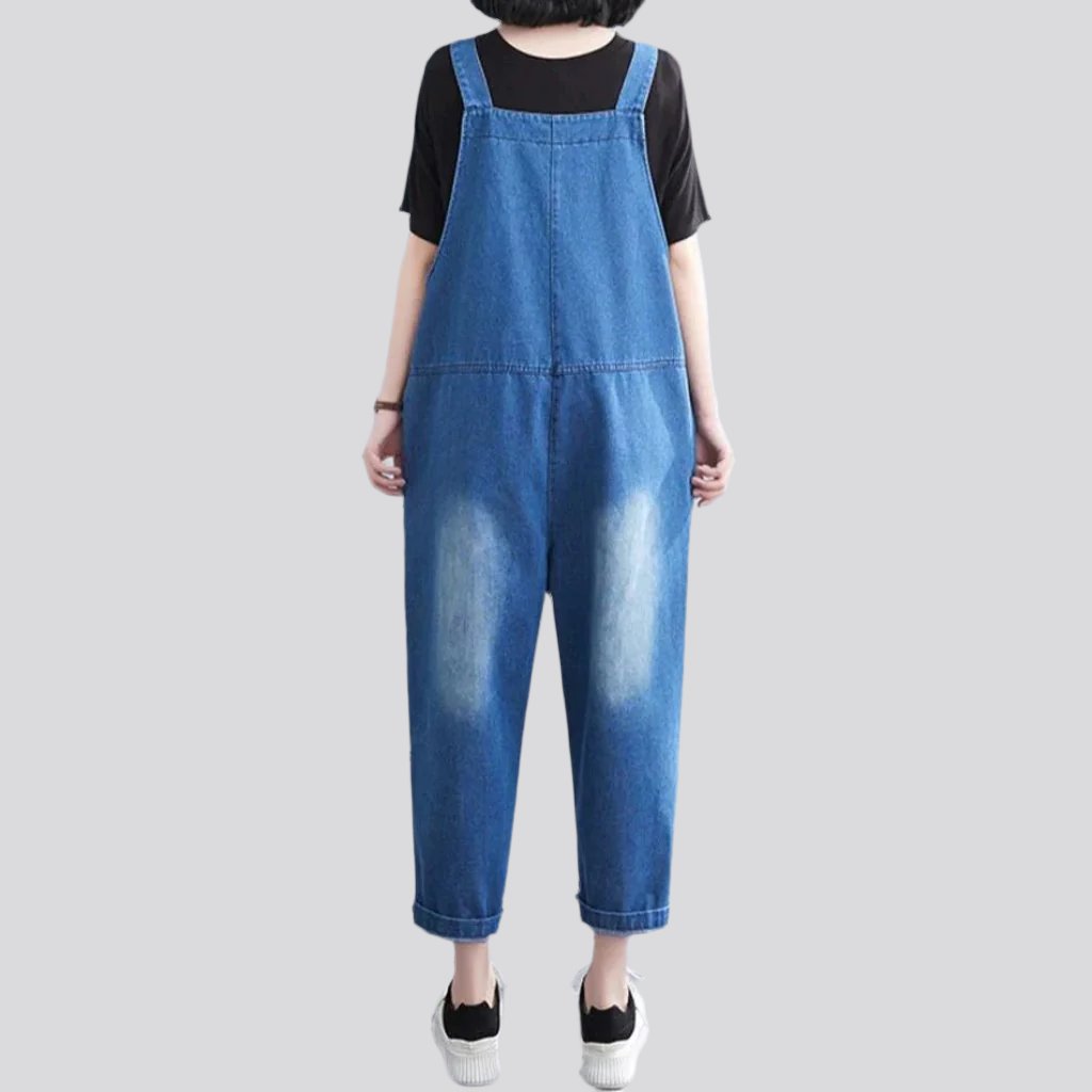 Medium wash painted jeans jumpsuit