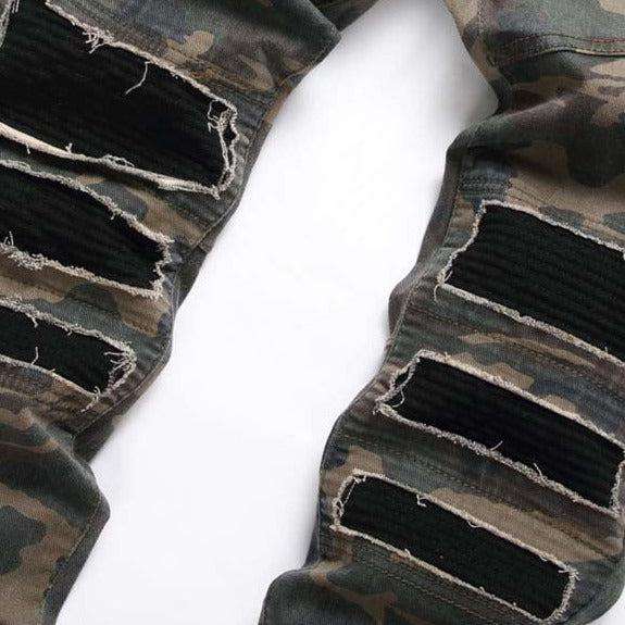 Camouflage print distressed men jeans