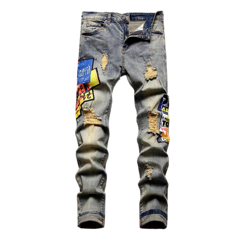 Painted distressed men jeans