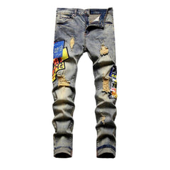 Painted distressed men jeans