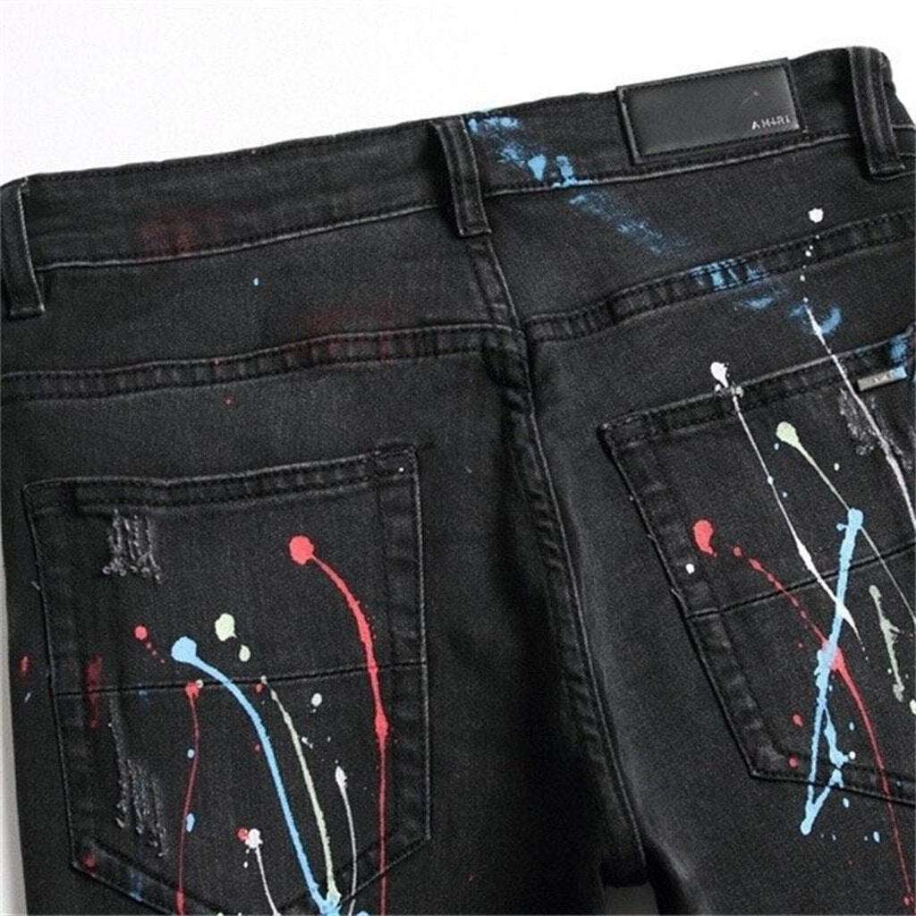 Jeans with color paint splatters