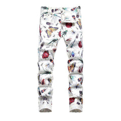 Insect print white men jeans