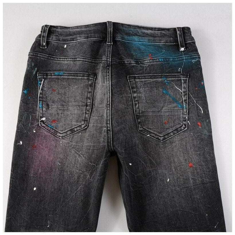 Distressed knees painted men jeans