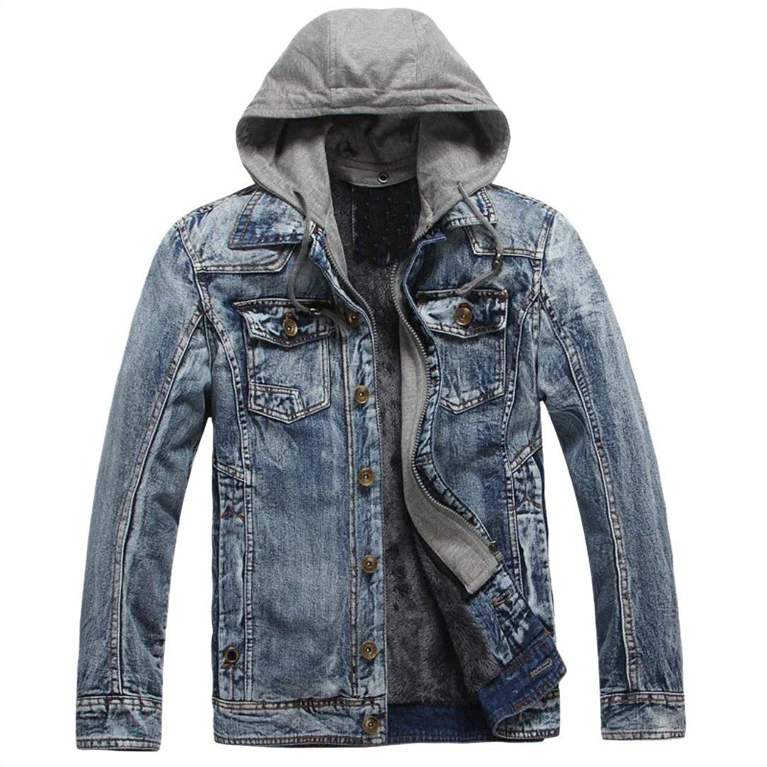 Winter hooded men denim jacket