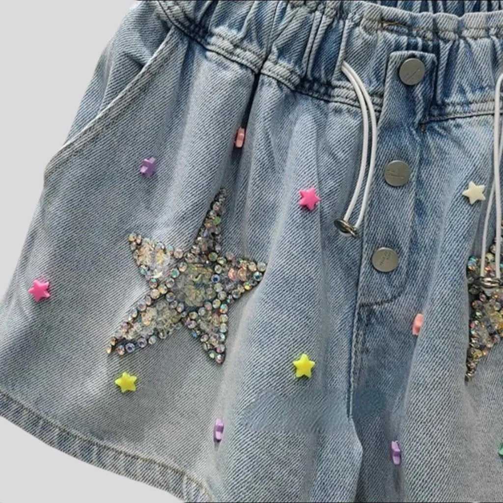 Rhinestone star embellished denim shorts