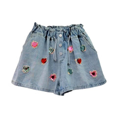 Streetwear women rhinestone denim shorts