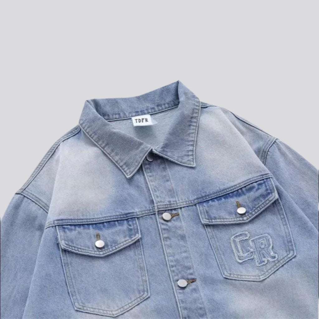 Embroidered sanded jeans jacket for men