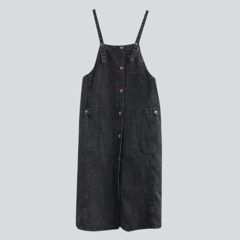 Buttoned black women denim dress