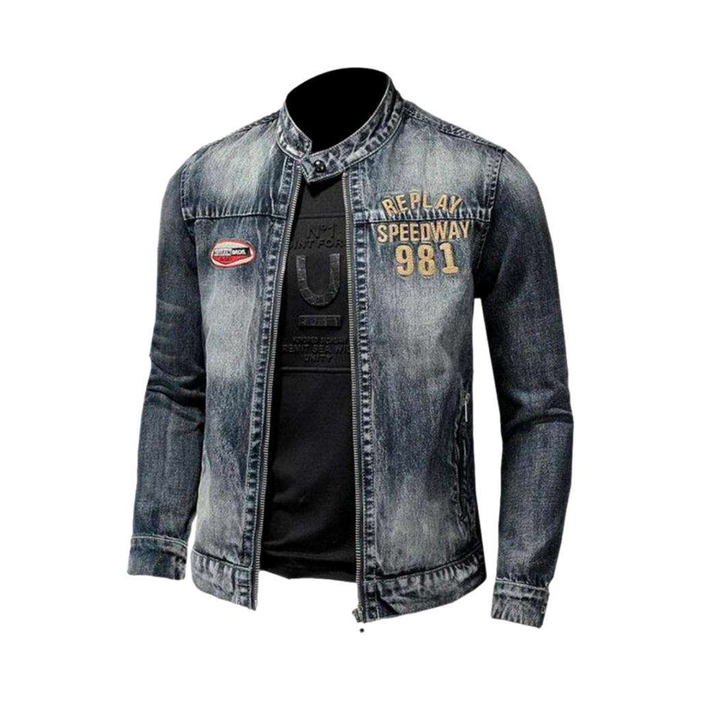 Herren-Jeansjacke mit Motorradstickerei