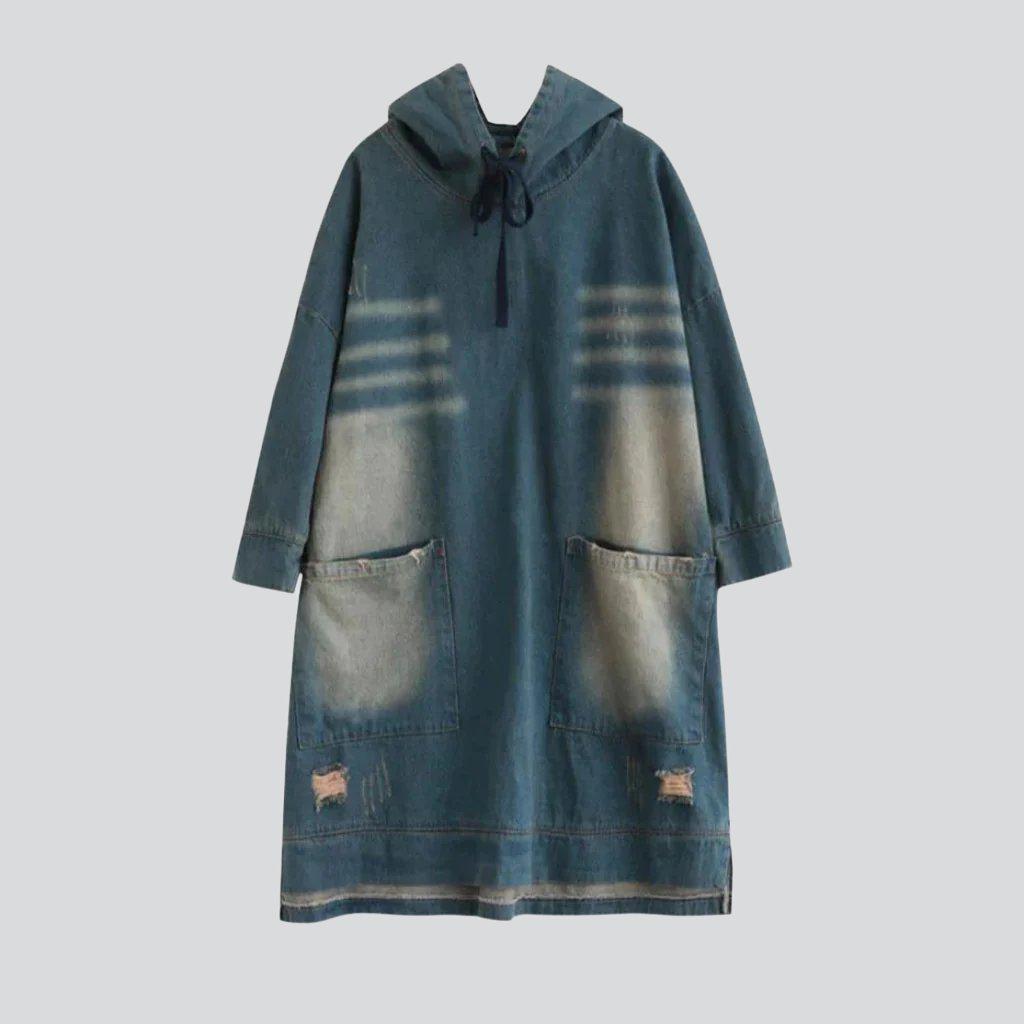 Sanded hooded women denim dress