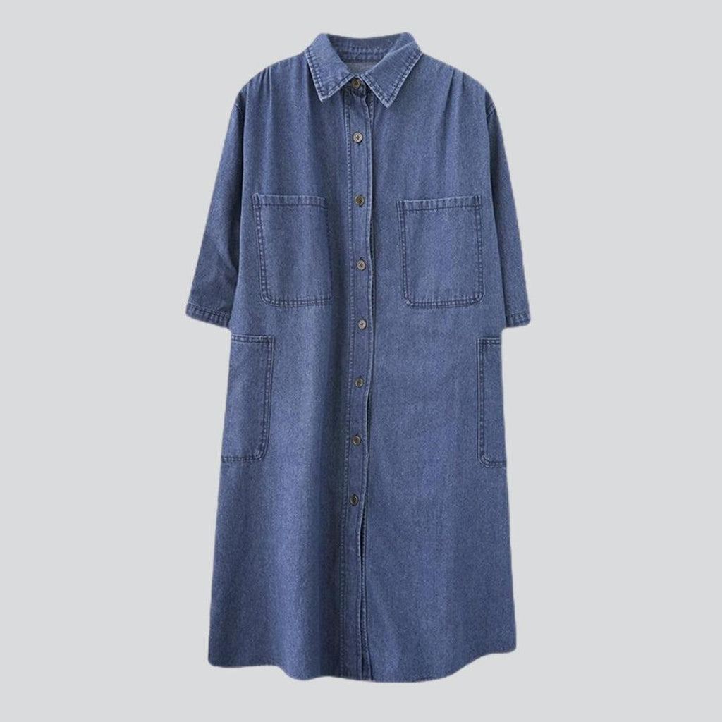 Shirt like long denim dress