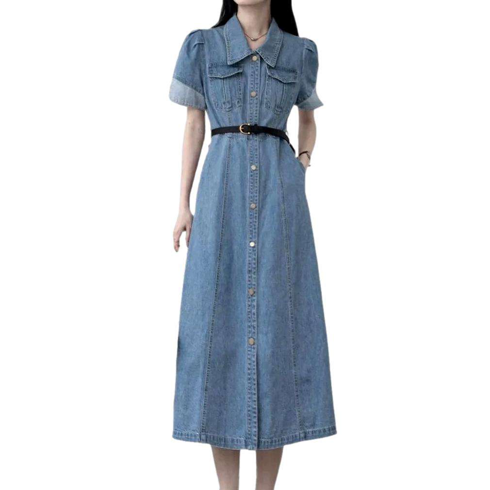 A-line buttoned long denim dress