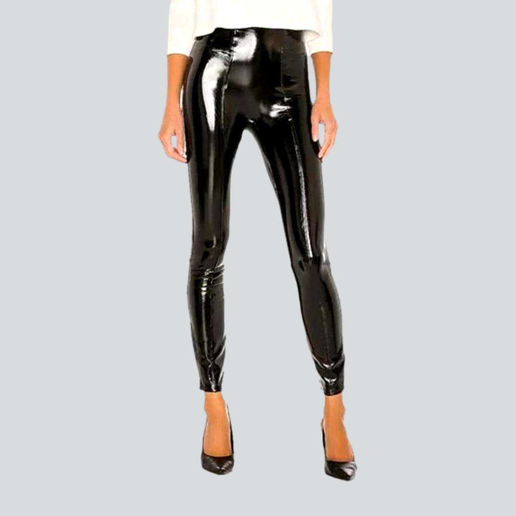 Latex shiny women denim pants