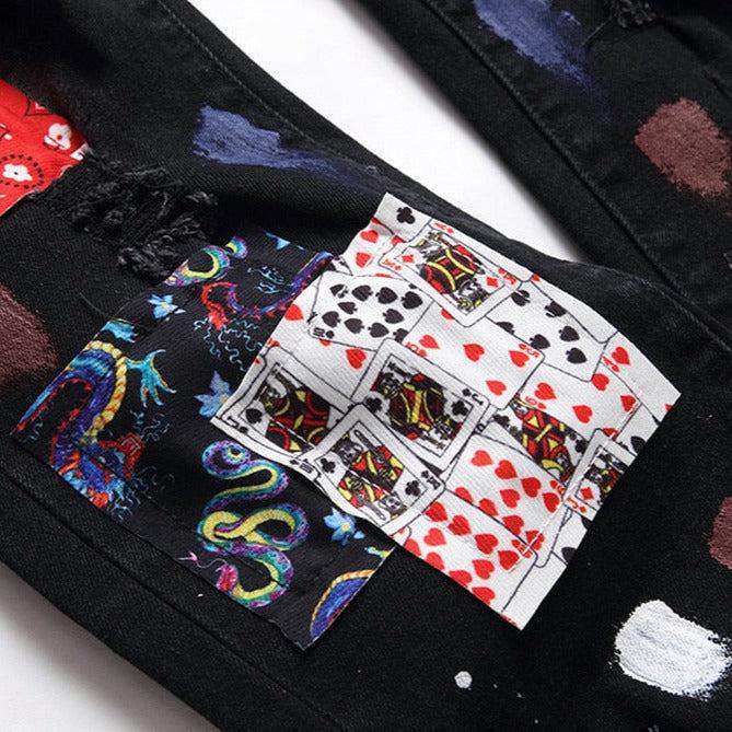 Color stains patchwork men jeans