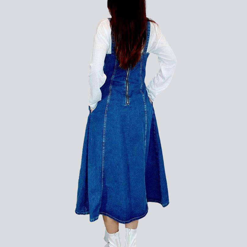 A-line casual long denim dress