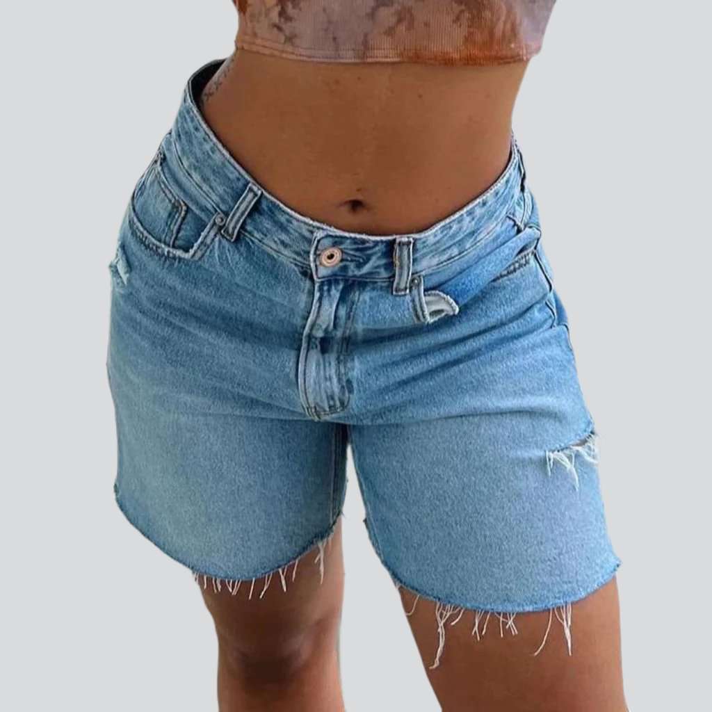 Cut-out leg women denim shorts