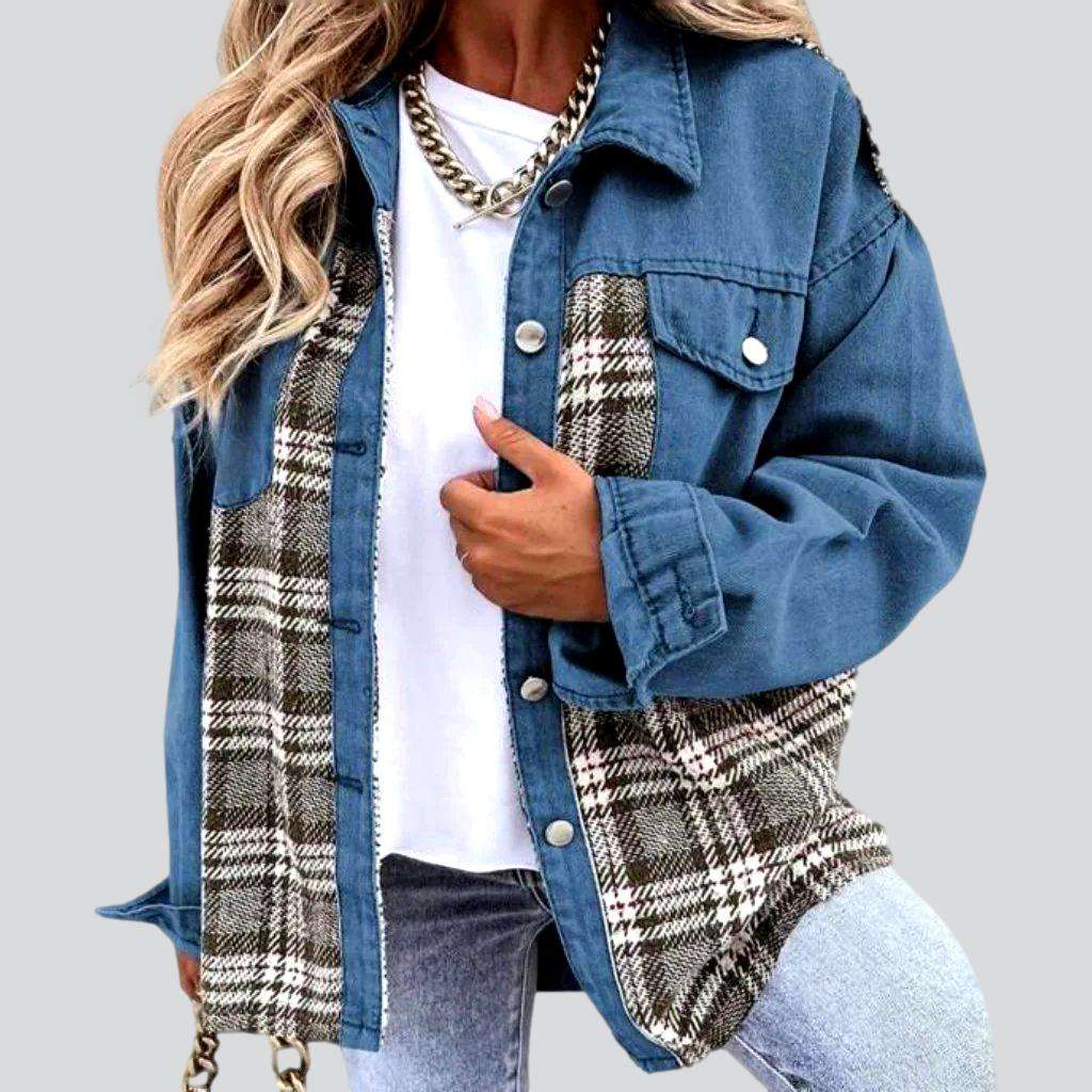 Checkered fashion denim jacket for ladies