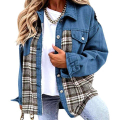 Checkered fashion denim jacket for ladies