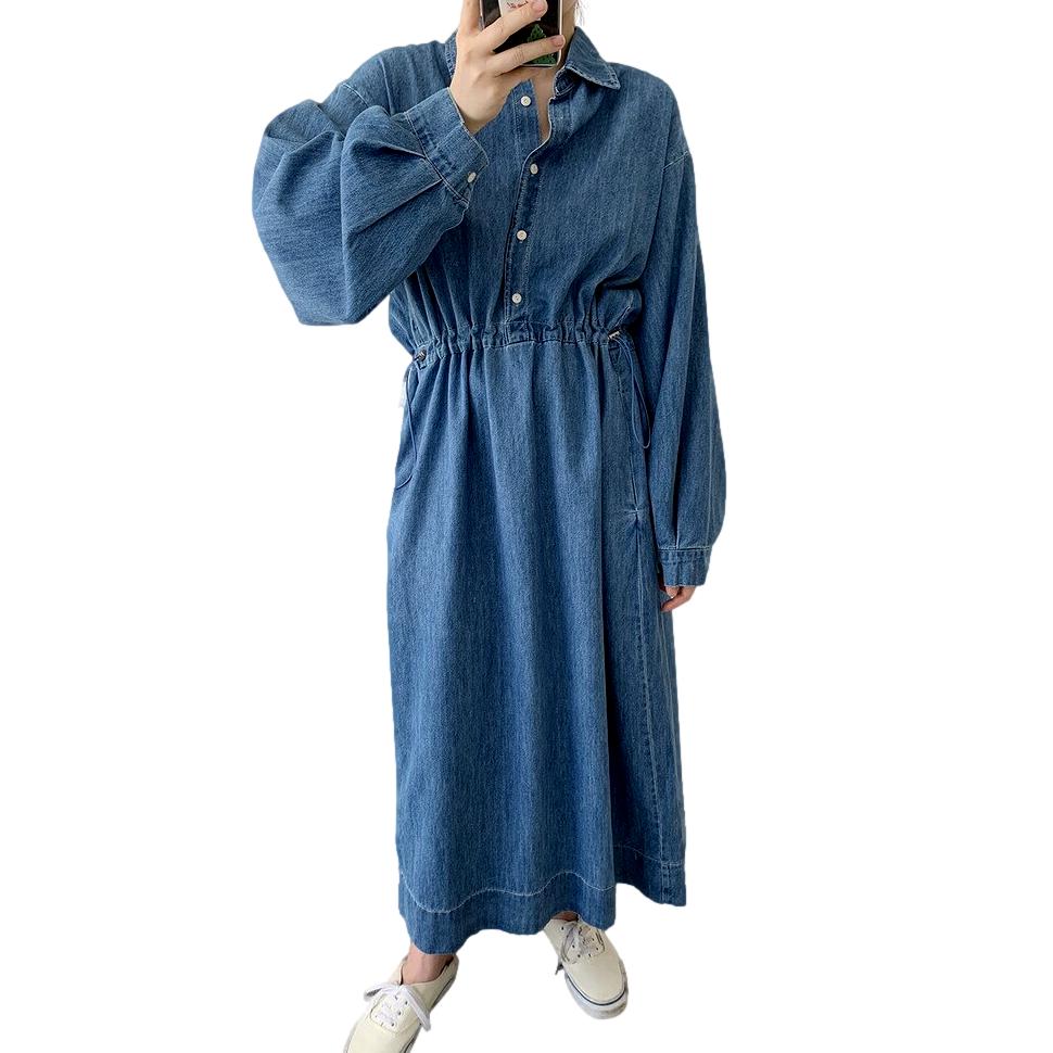 Oversized flare long denim dress