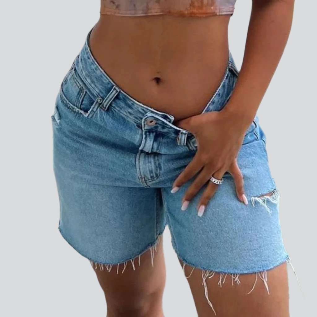 Cut-out leg women denim shorts