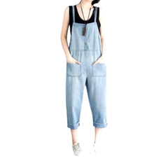 Light wash loose jeans jumpsuit for women