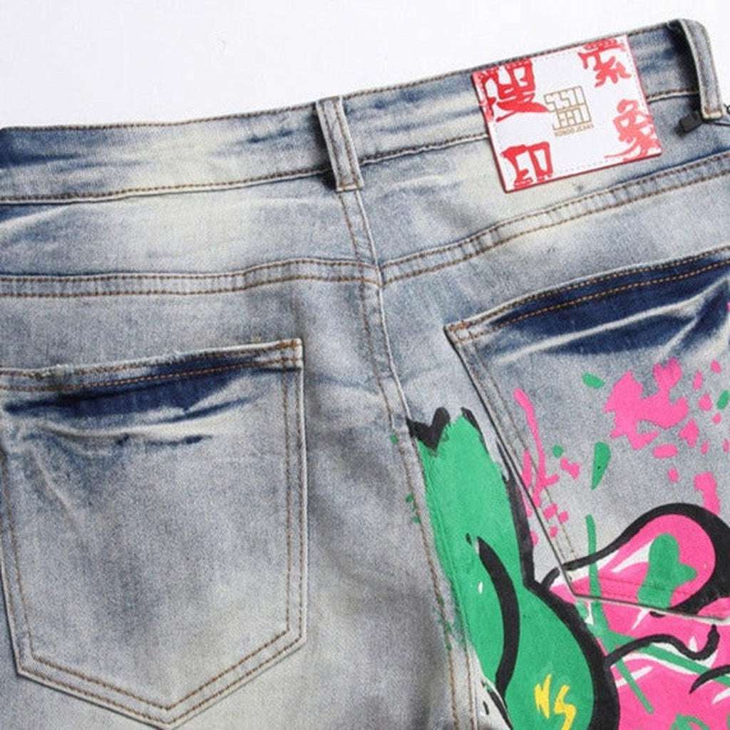 Graffiti print men jeans