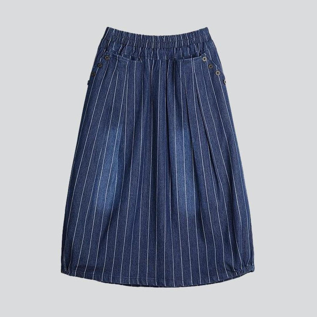 Striped long women denim skirt