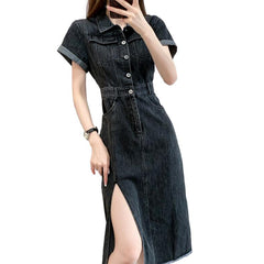 Short sleeve grey denim dress