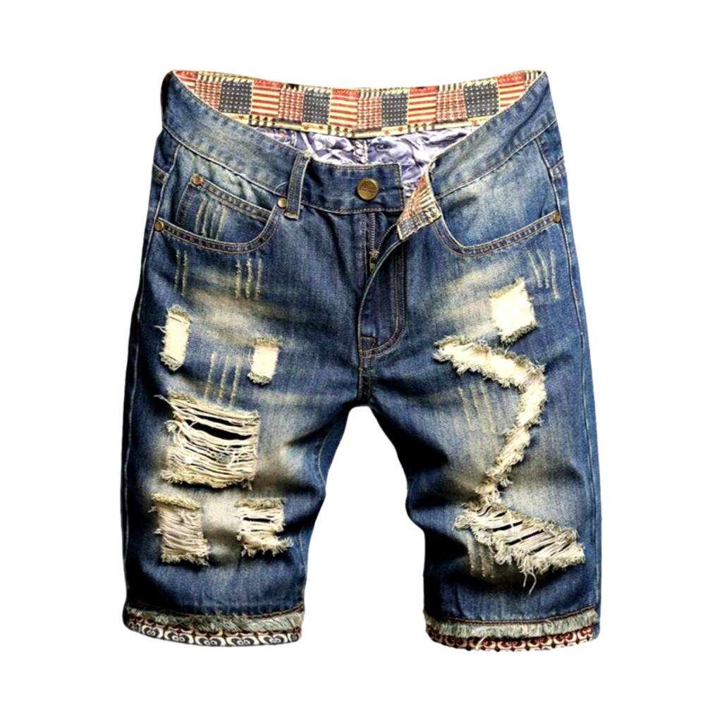 Men distressed denim shorts