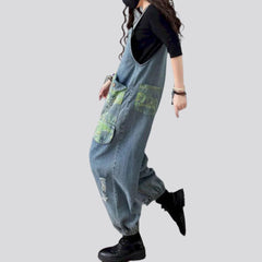 Rubber leg hem women denim jumpsuit