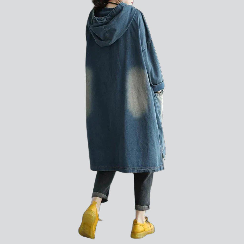 Sanded hooded women denim dress