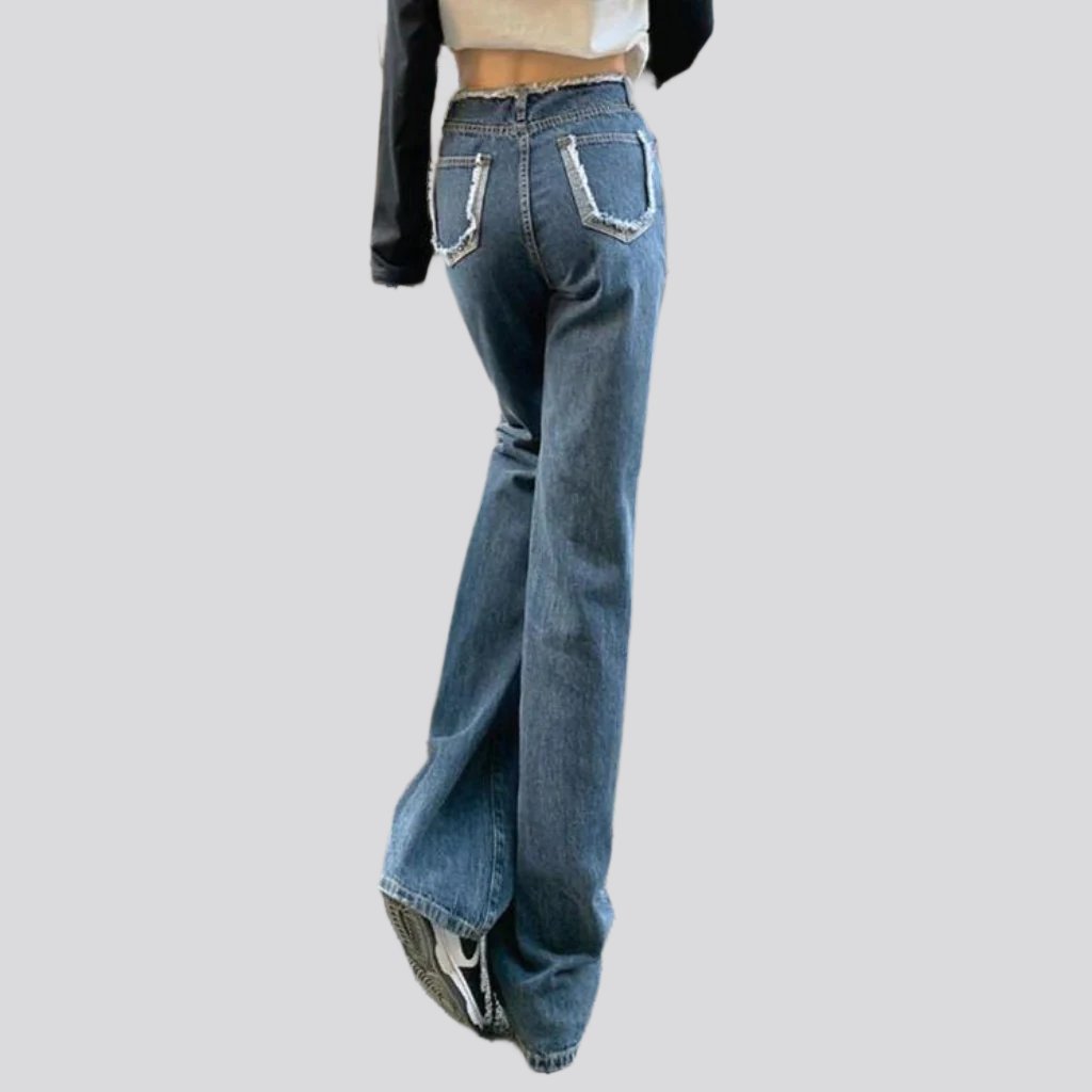 Raw waistband straight women jeans