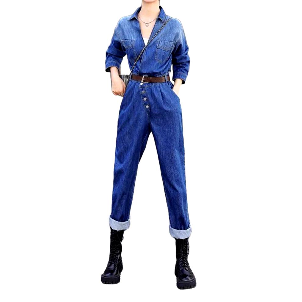 V-neck baggy women denim overall