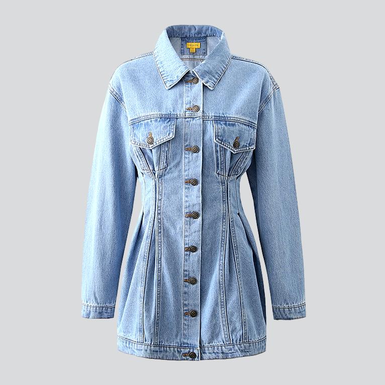 Single-breasted mini denim dress