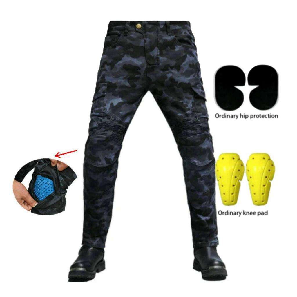 Camouflage print men moto jeans